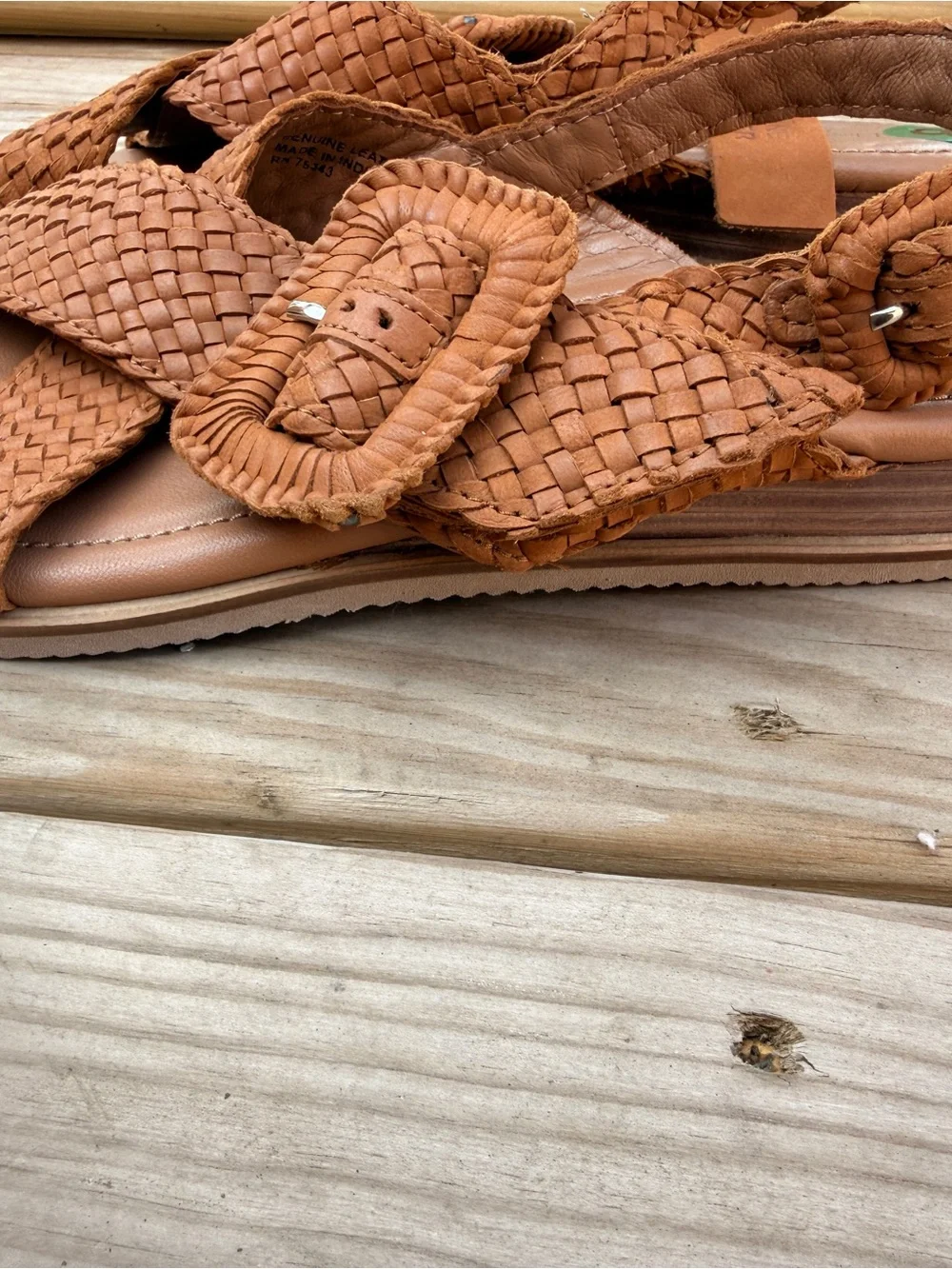 House of Harlow 1960 Woven Tan Leather Cross-Strap Sandals